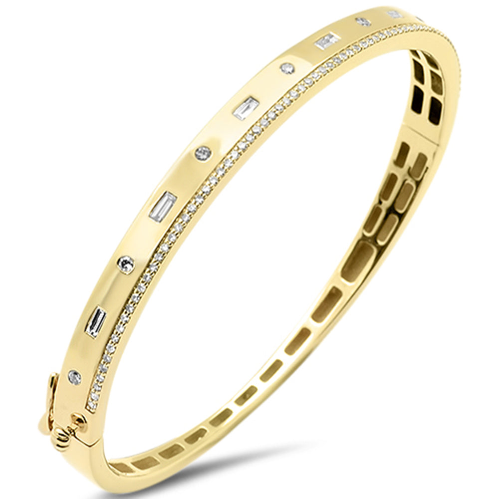 SPECIAL!.70ct G SI 14K Yellow Gold Round & Baguette Diamond Bangle Bracelet