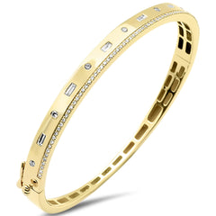 SPECIAL!.70ct G SI 14K Yellow Gold Round & Baguette Diamond Bangle Bracelet