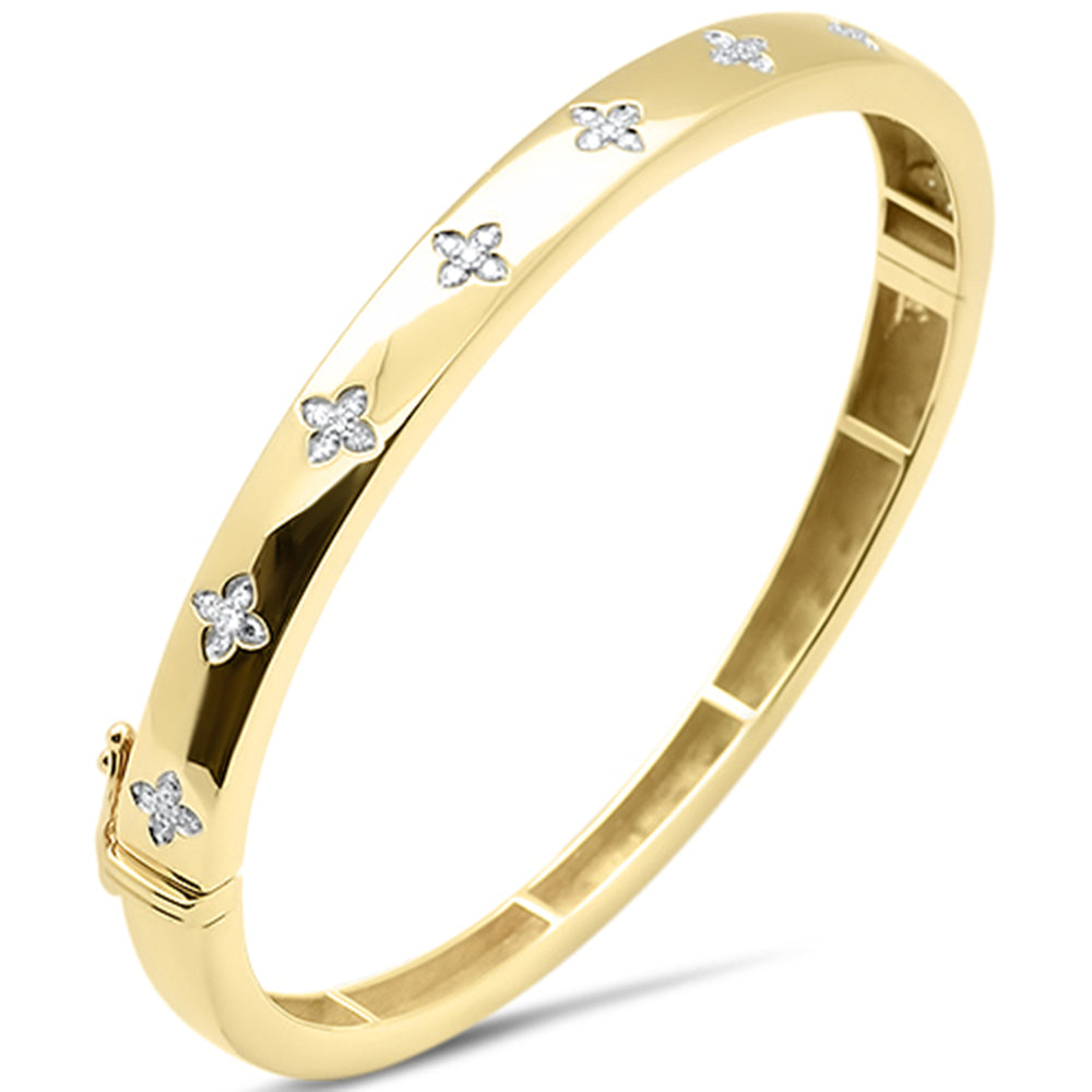 SPECIAL!.23ct G SI 14K Yellow Gold  Round Diamond Clover Style Bangle Bracelet