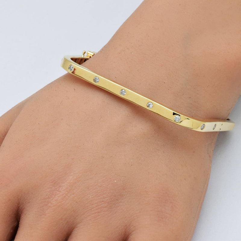 SPECIAL!.47ct G SI 14K Yellow Gold Round Diamond Square Modern Bangle Bracelet