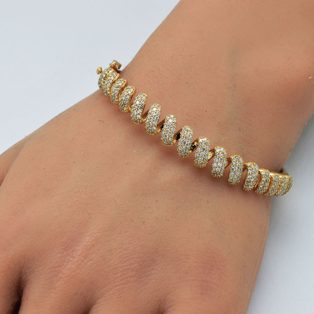 SPECIAL!1.72ct G SI 14K Yellow Gold Round Diamond Spiral Design Bangle Bracelet