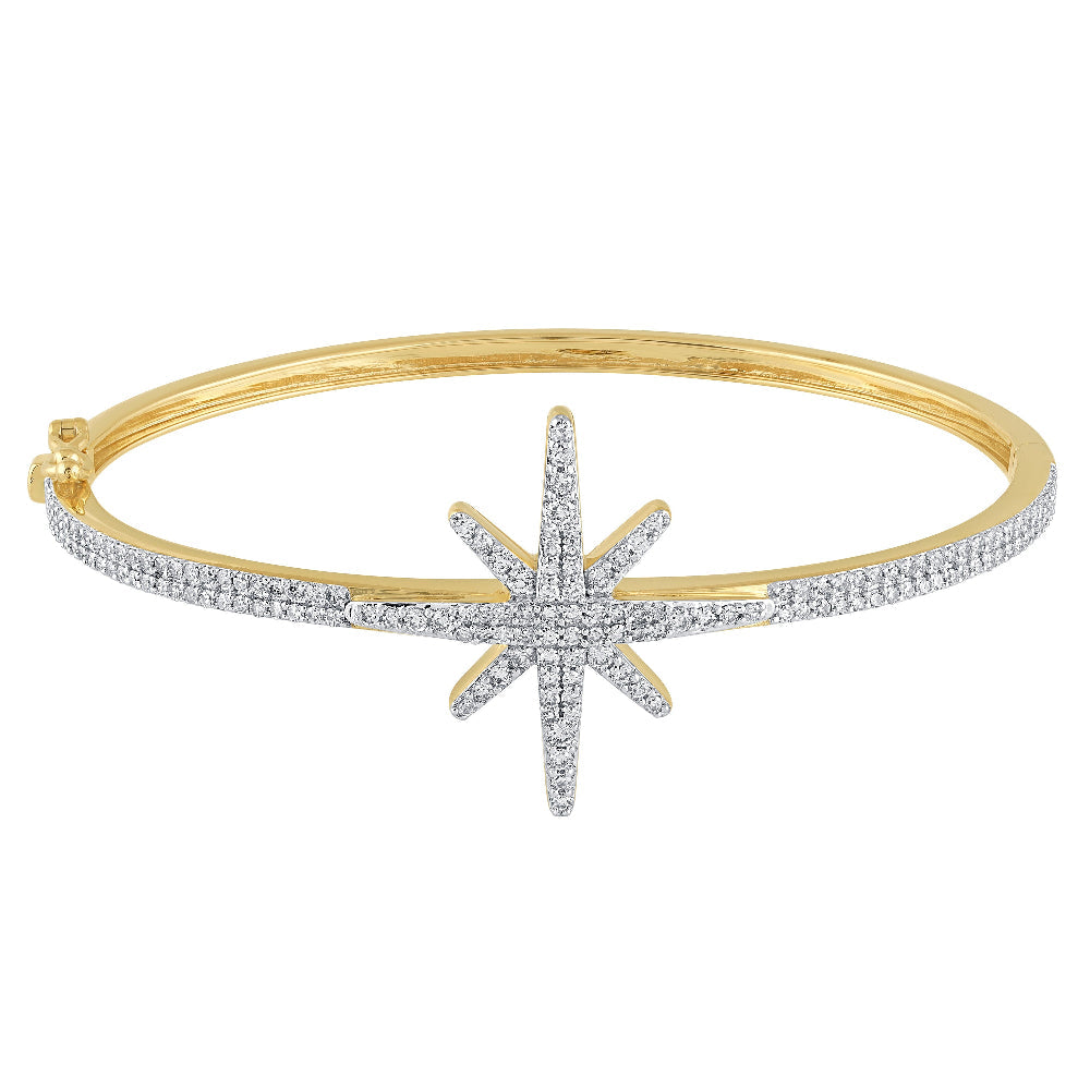 SPECIAL! 1.02ct G SI 14K Yellow Gold Round Diamond Starburst Bangle Bracelet