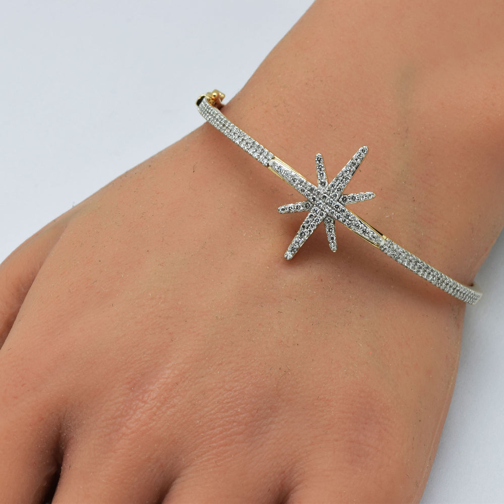 SPECIAL! 1.02ct G SI 14K Yellow Gold Round Diamond Starburst Bangle Bracelet