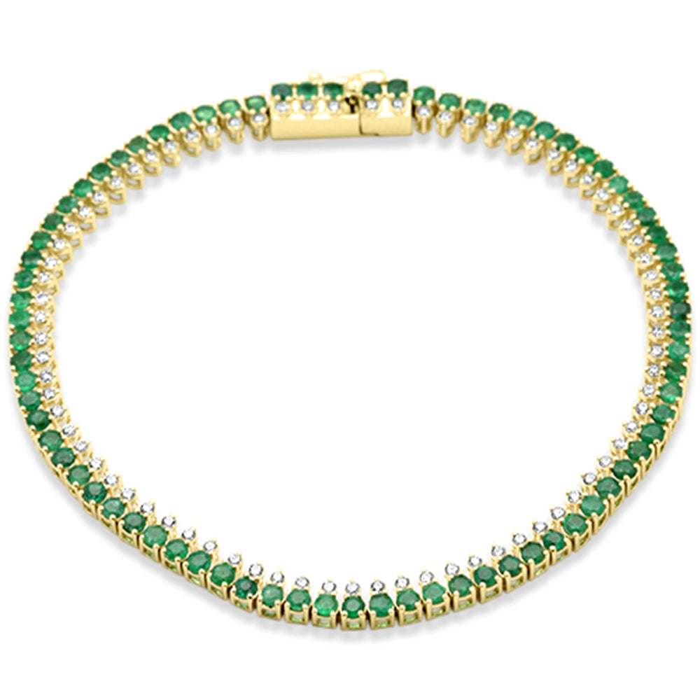 SPECIAL!2.93ct G SI 14K Yellow Gold Diamond & Emerald Gemstone Elegant Tennis Bracelet 7" Long