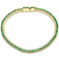SPECIAL!2.93ct G SI 14K Yellow Gold Diamond & Emerald Gemstone Elegant Tennis Bracelet 7" Long