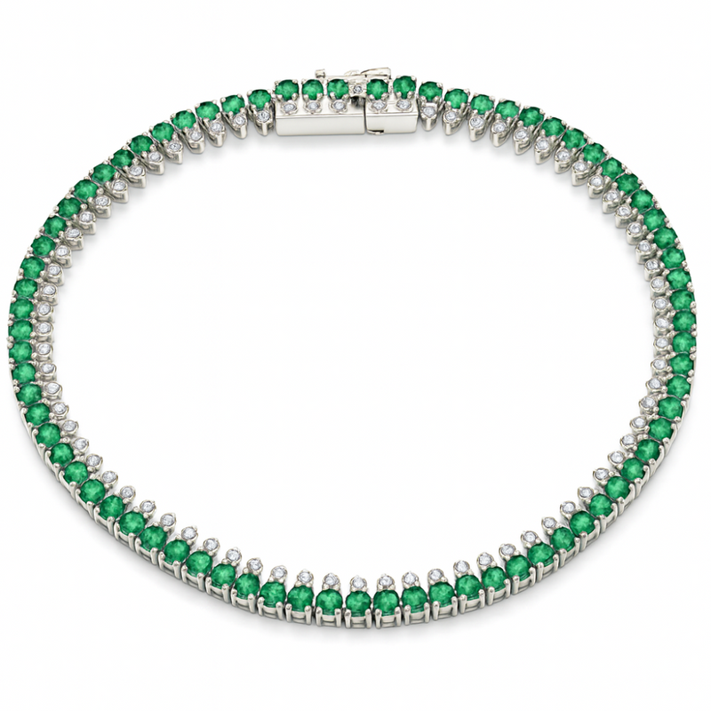 SPECIAL!3.05ct G SI 14K White Gold Diamond & Emerald Gemstone Elegant Tennis Bracelet 7" Long