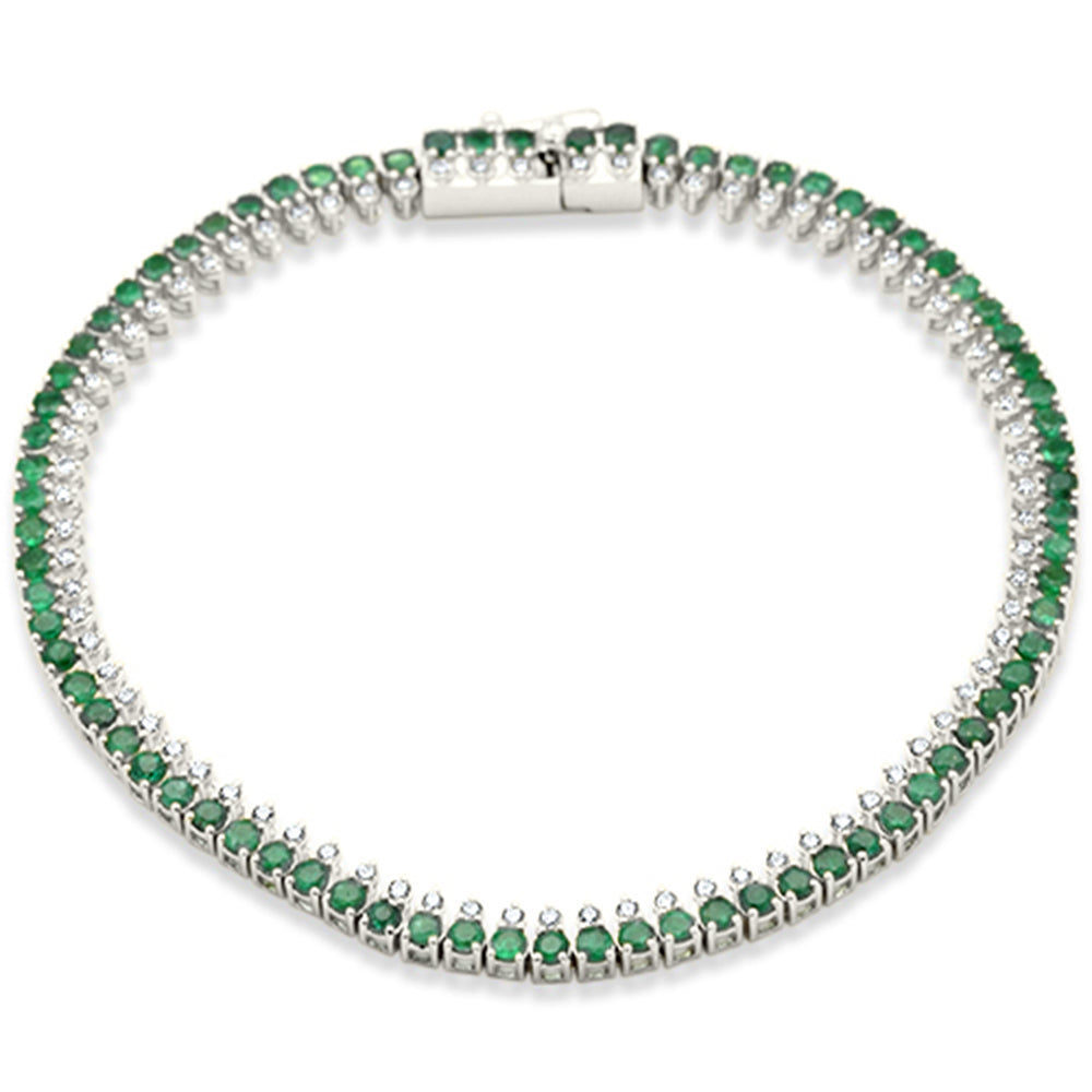 SPECIAL!3.05ct G SI 14K White Gold Diamond & Emerald Gemstone Elegant Tennis Bracelet 7" Long