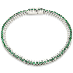 SPECIAL!3.05ct G SI 14K White Gold Diamond & Emerald Gemstone Elegant Tennis Bracelet 7" Long