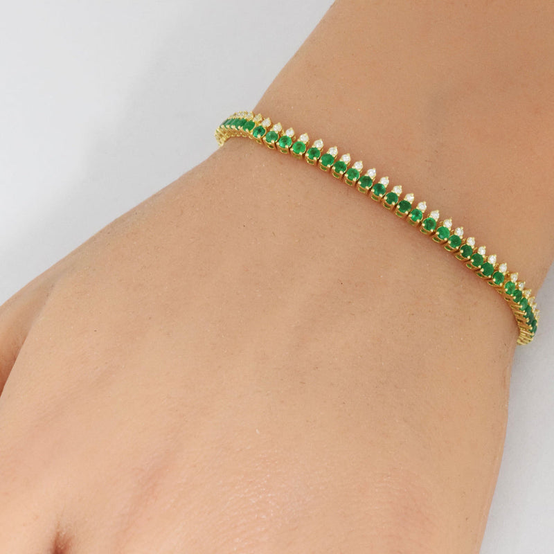 SPECIAL!2.93ct G SI 14K Yellow Gold Diamond & Emerald Gemstone Elegant Tennis Bracelet 7" Long