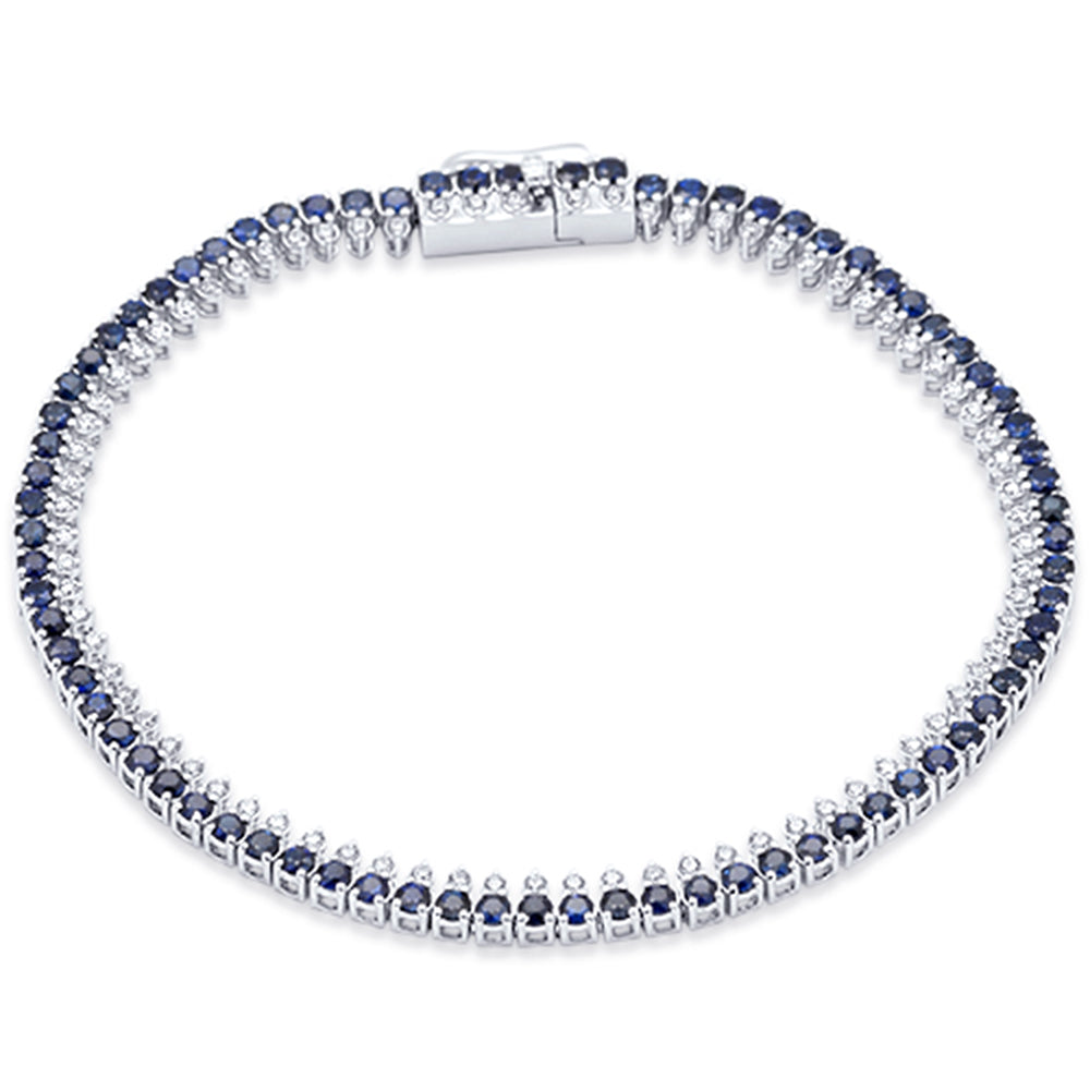 SPECIAL! 3.88ct G SI 14K White Gold Diamond & Blue Sapphire Gemstone Elegant Tennis Bracelet 7" Long