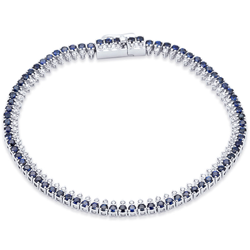 SPECIAL! 3.88ct G SI 14K White Gold Diamond & Blue Sapphire Gemstone Elegant Tennis Bracelet 7" Long