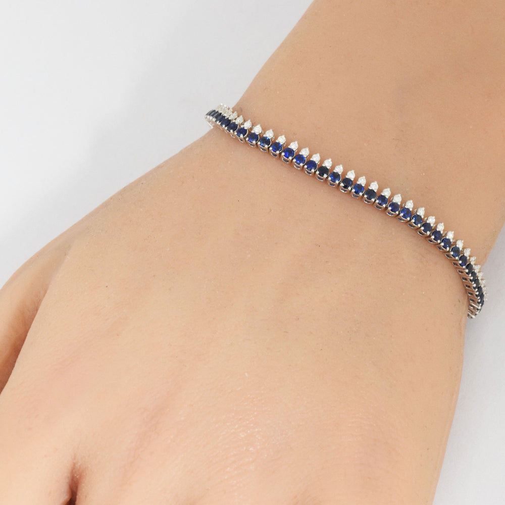 SPECIAL! 3.88ct G SI 14K White Gold Diamond & Blue Sapphire Gemstone Elegant Tennis Bracelet 7" Long
