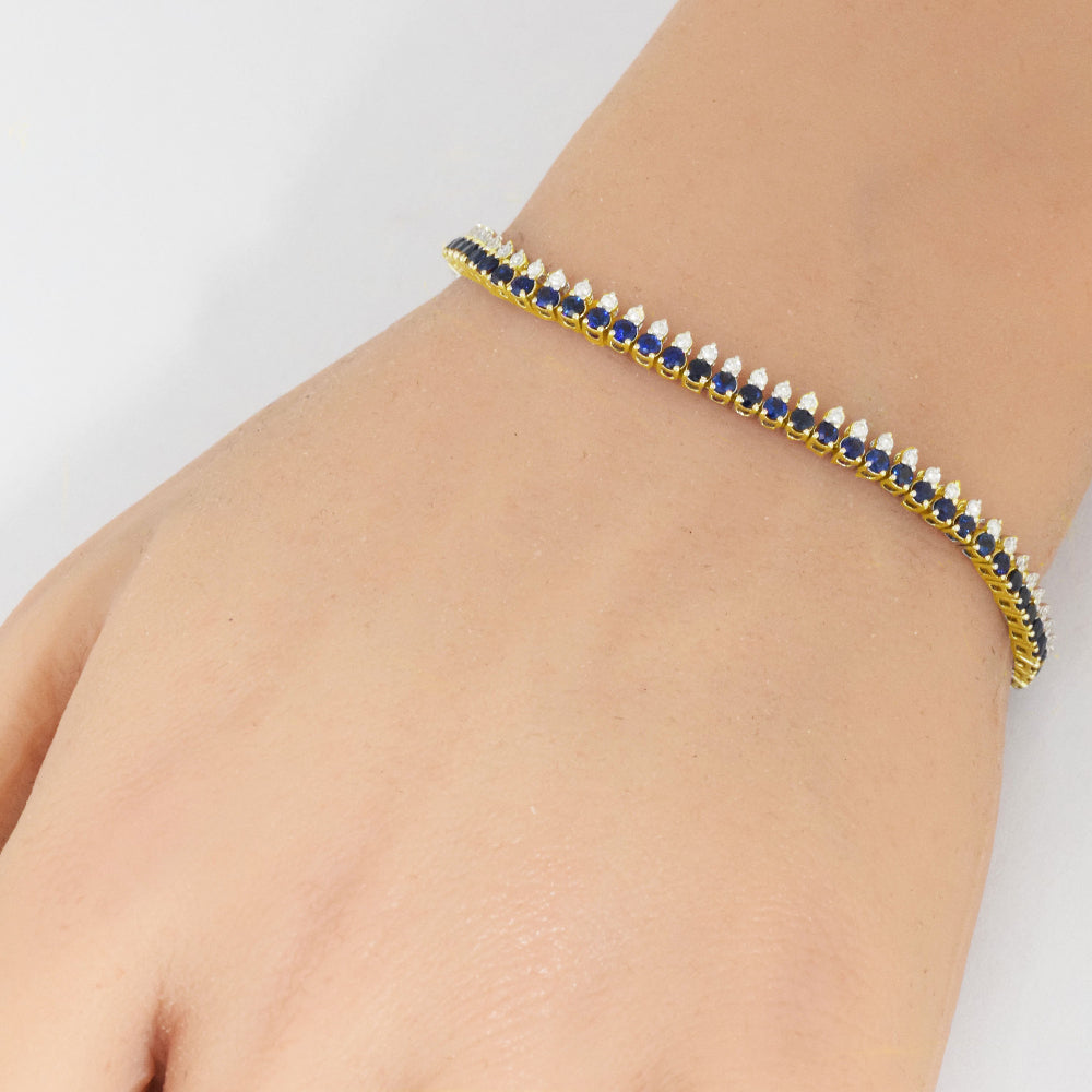 SPECIAL! 3.71ct G SI 14K Yellow Gold Diamond & Blue Sapphire Gemstone Elegant Tennis Bracelet 7" Long