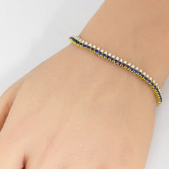 SPECIAL! 3.71ct G SI 14K Yellow Gold Diamond & Blue Sapphire Gemstone Elegant Tennis Bracelet 7" Long