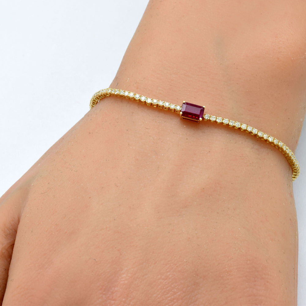 SPECIAL!1.53ct G SI 14K Yellow Gold Diamond & Ruby Gemstone Tennis Bracelet 7" Long