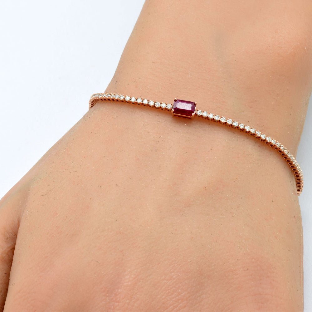 SPECIAL!1.72 G SI 14K Rose Gold Diamond & Ruby Gemstone Tennis Bracelet 7" Long