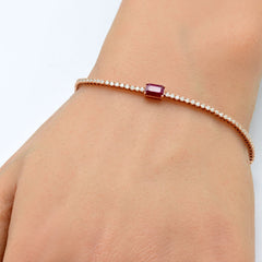 SPECIAL!1.72 G SI 14K Rose Gold Diamond & Ruby Gemstone Tennis Bracelet 7" Long