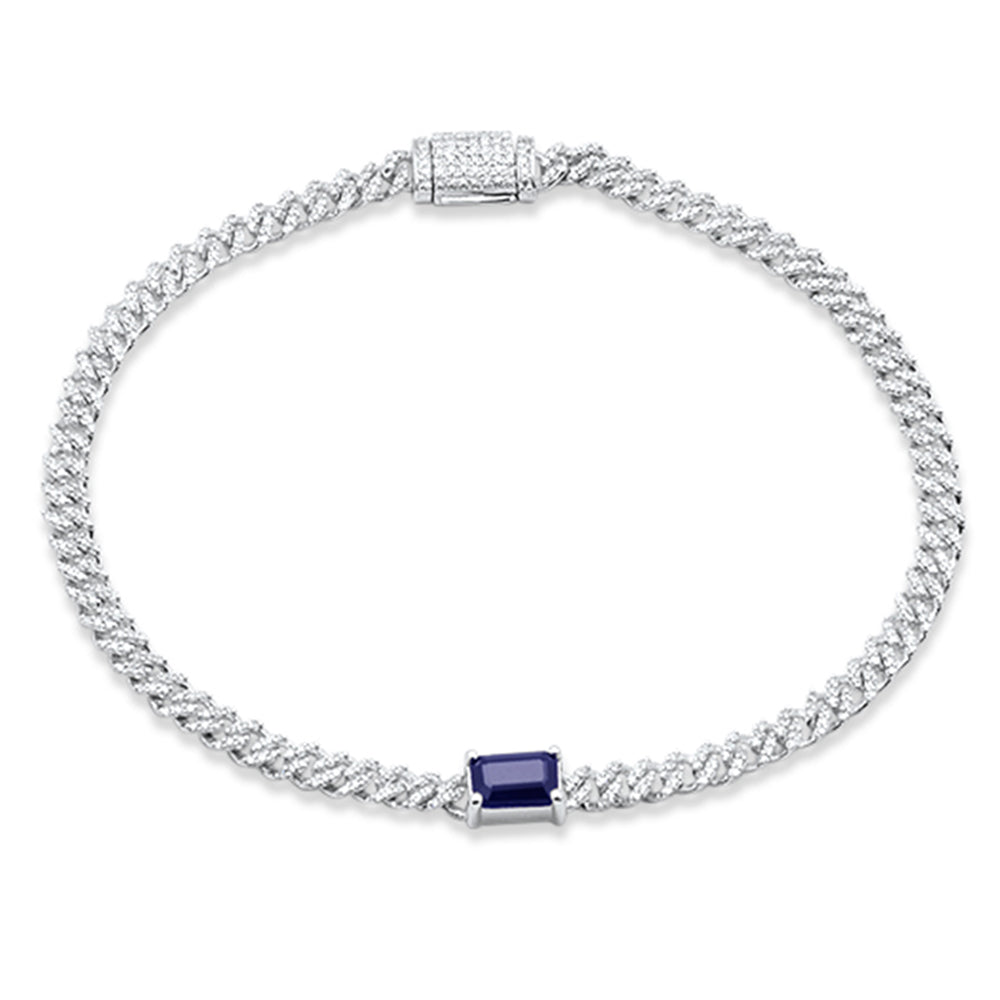 SPECIAL!1.33ct G SI 14K White Gold Diamond & Blue Sapphire Gemstone Cuban Bracelet 7" Long