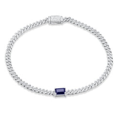 SPECIAL!1.33ct G SI 14K White Gold Diamond & Blue Sapphire Gemstone Cuban Bracelet 7" Long