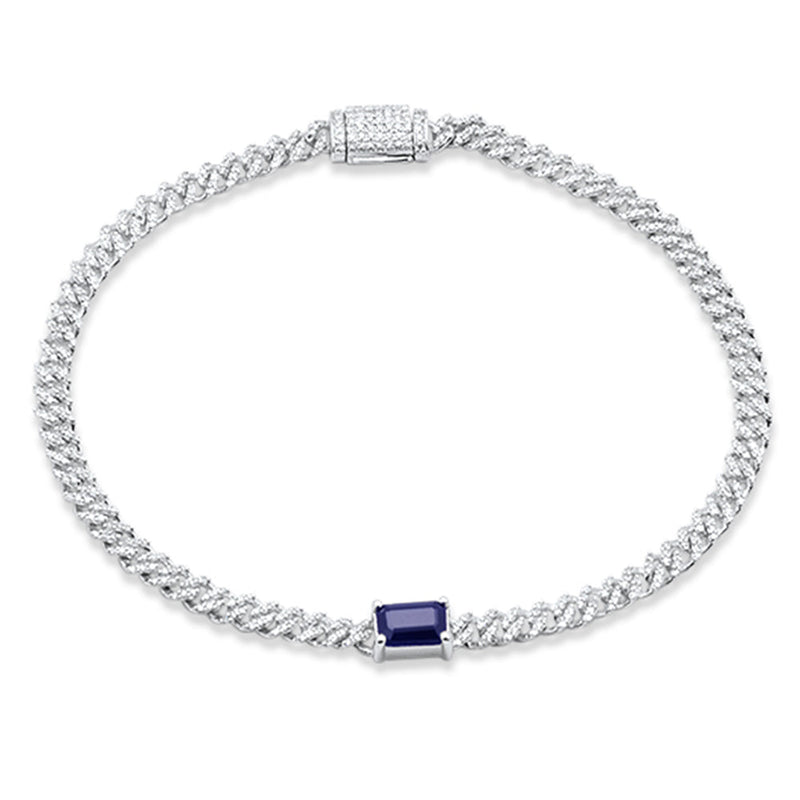 SPECIAL!1.33ct G SI 14K White Gold Diamond & Blue Sapphire Gemstone Cuban Bracelet 7" Long