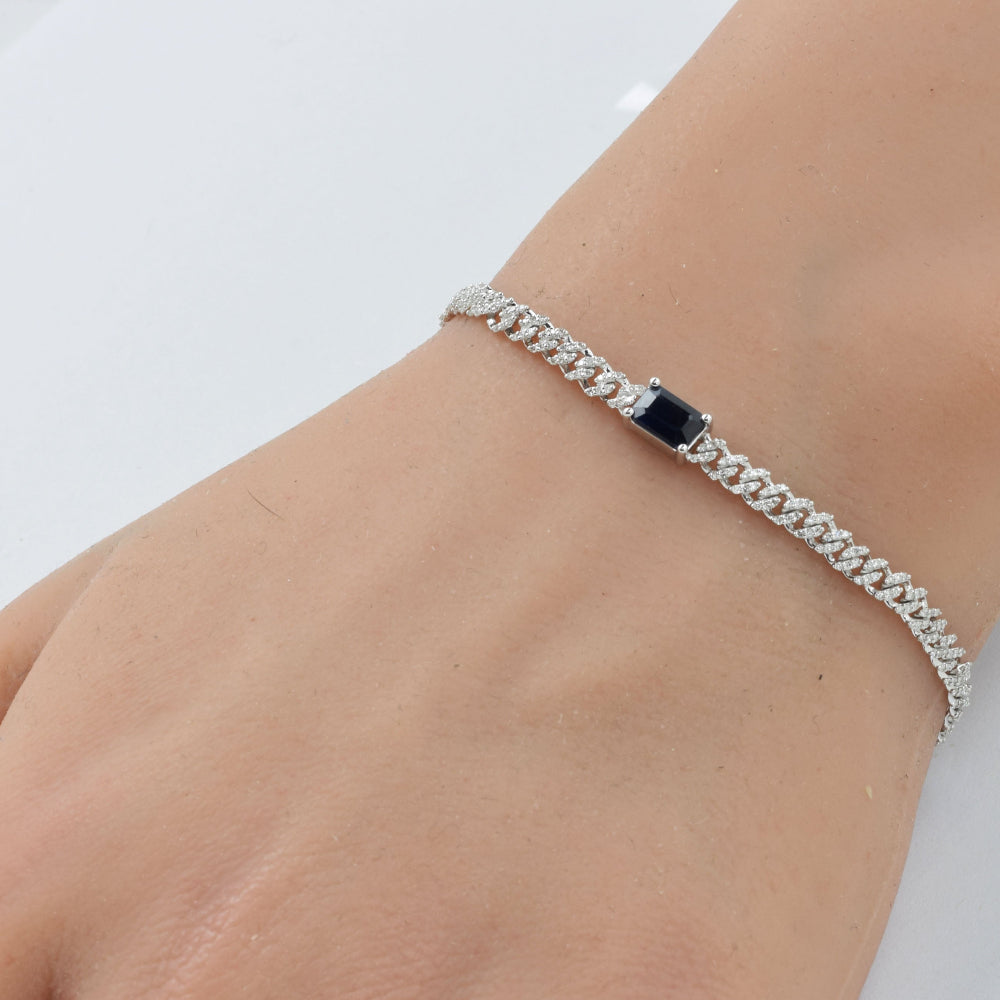 SPECIAL!1.33ct G SI 14K White Gold Diamond & Blue Sapphire Gemstone Cuban Bracelet 7" Long