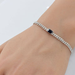 SPECIAL!1.33ct G SI 14K White Gold Diamond & Blue Sapphire Gemstone Cuban Bracelet 7" Long