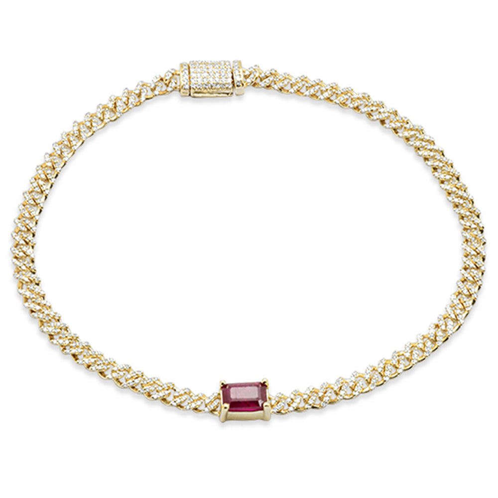 SPECIAL!1.31ct G SI 14K Yellow Gold Diamond & Ruby Cuban Bracelet 7" Long