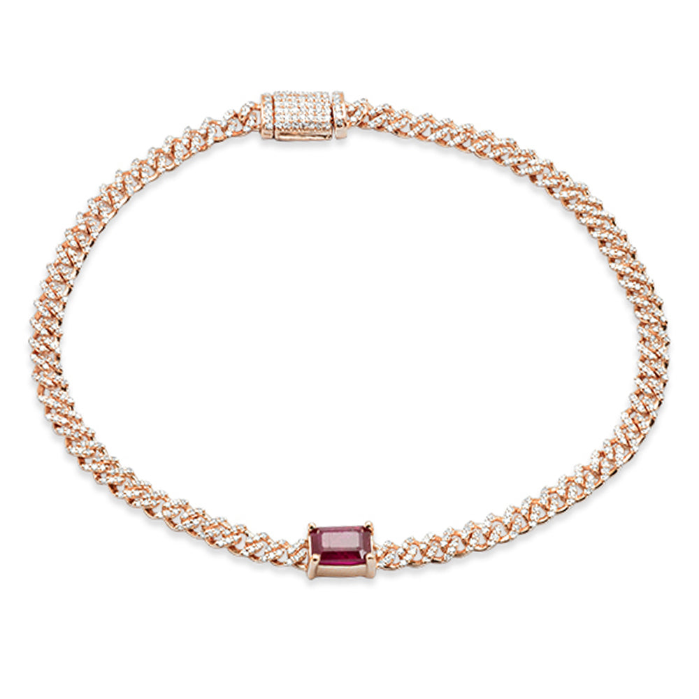SPECIAL!1.46ct G SI 14K Rose Gold Diamond & Ruby Cuban Bracelet 7" Long