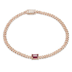 SPECIAL!1.46ct G SI 14K Rose Gold Diamond & Ruby Cuban Bracelet 7" Long