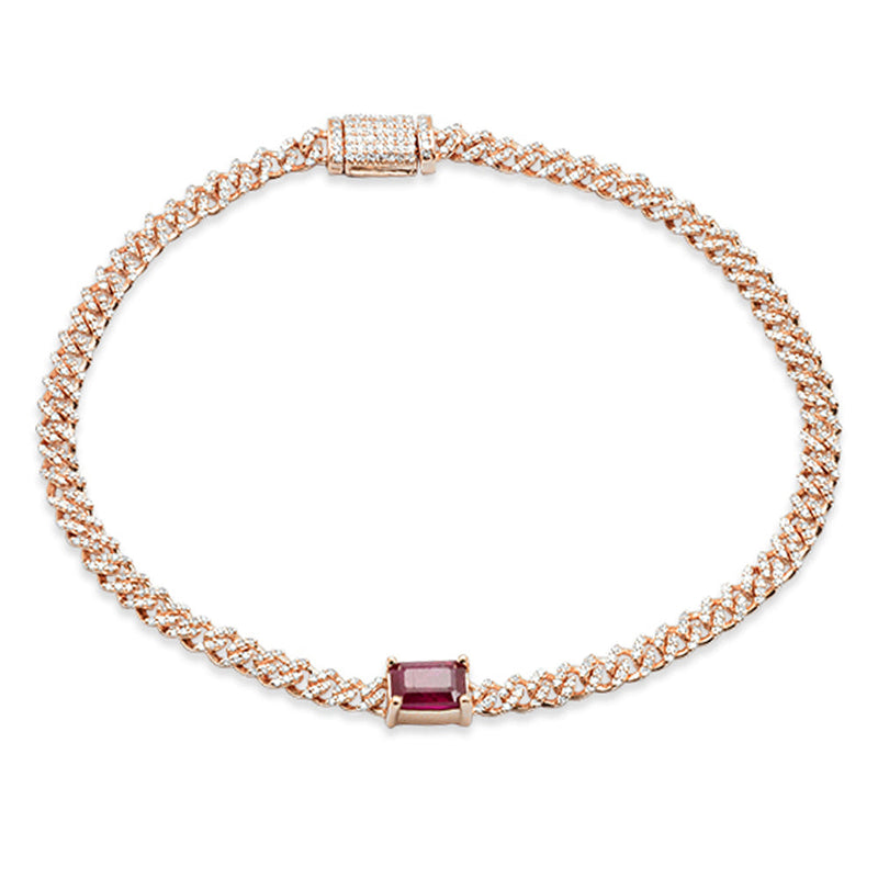 SPECIAL!1.46ct G SI 14K Rose Gold Diamond & Ruby Cuban Bracelet 7" Long