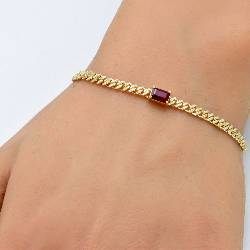 SPECIAL!1.31ct G SI 14K Yellow Gold Diamond & Ruby Cuban Bracelet 7" Long