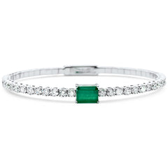 SPECIAL!4.76ct G SI 14K White Gold Diamond & Emerald Bangle Bracelet