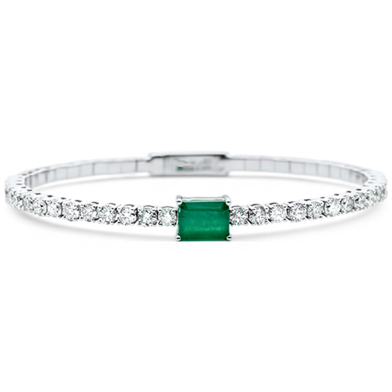 SPECIAL!4.76ct G SI 14K White Gold Diamond & Emerald Bangle Bracelet
