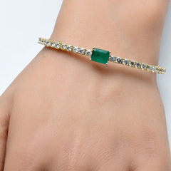 SPECIAL!5.14ct G SI 14K Yellow Gold Diamond & Emerald Bangle Bracelet
