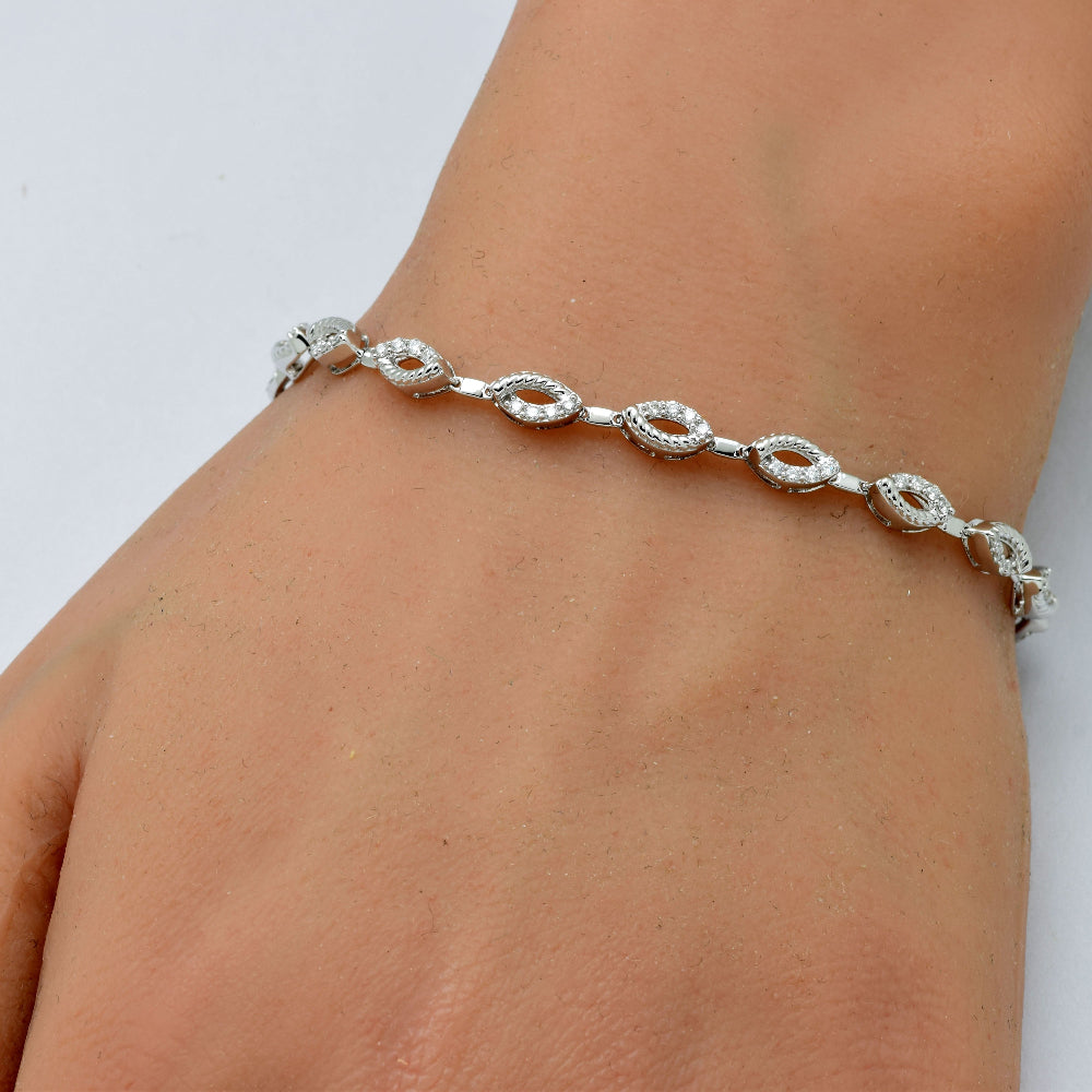 SPECIAL!.50ct G SI 14K White Gold Diamond Evil Eye Style Link Bracelet 7" Long