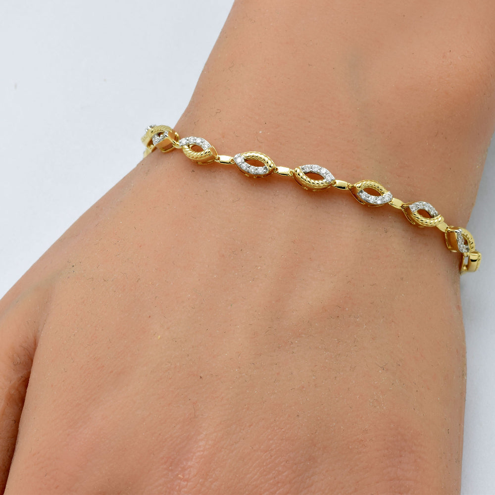 SPECIAL!.50ct G SI 14K Yellow Gold Diamond Evil Eye Style Link Bracelet 7" Long
