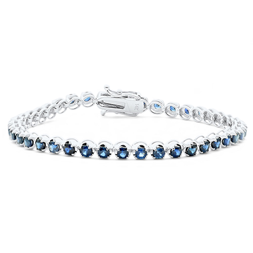 SPECIAL!5.15ct G SI 14K White Gold Blue Sapphire Gemstone Tennis Bracelet 7" Long