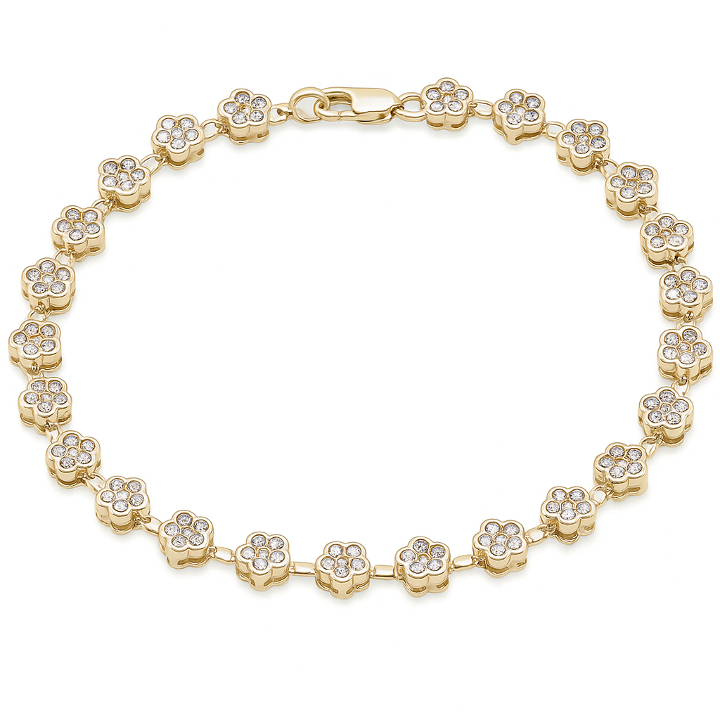 SPECIAL!2.00ct G SI 14KT Yellow Gold Diamond Flower Bracelet 7" Long