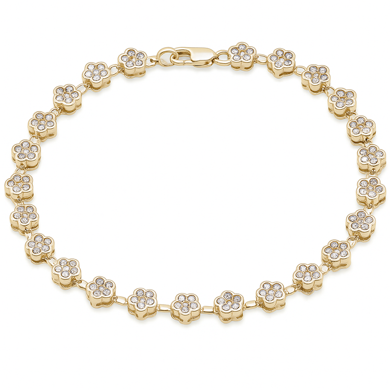 SPECIAL!2.00ct G SI 14KT Yellow Gold Diamond Flower Bracelet 7" Long