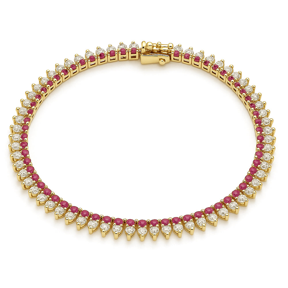 SPECIAL!3.81ct G SI 14K Yellow Gold Diamond & Ruby Gemstone Tennis Bracelet 7" Long