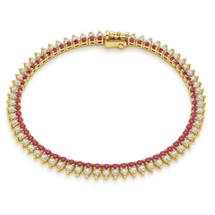 SPECIAL!3.81ct G SI 14K Yellow Gold Diamond & Ruby Gemstone Tennis Bracelet 7" Long