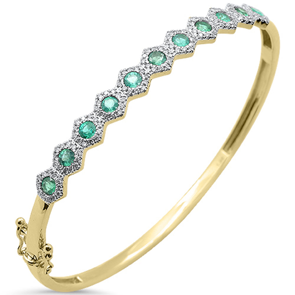 SPECIAL!1.96ct G SI 14K Yellow Gold Octagon Shape Diamond & Emerald Gemstone Bangle Bracelet