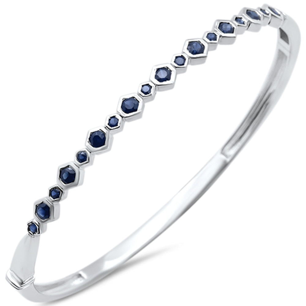 SPECIAL!1.21ct G SI 14K White Gold Octagon Shape Blue Sapphire Gemstone Bangle Bracelet