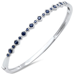 SPECIAL!1.21ct G SI 14K White Gold Octagon Shape Blue Sapphire Gemstone Bangle Bracelet
