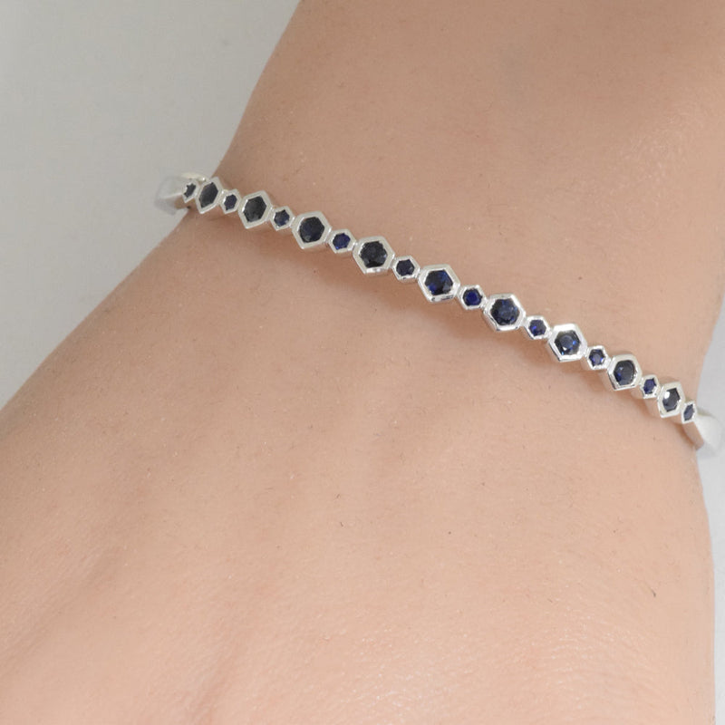 SPECIAL!1.21ct G SI 14K White Gold Octagon Shape Blue Sapphire Gemstone Bangle Bracelet