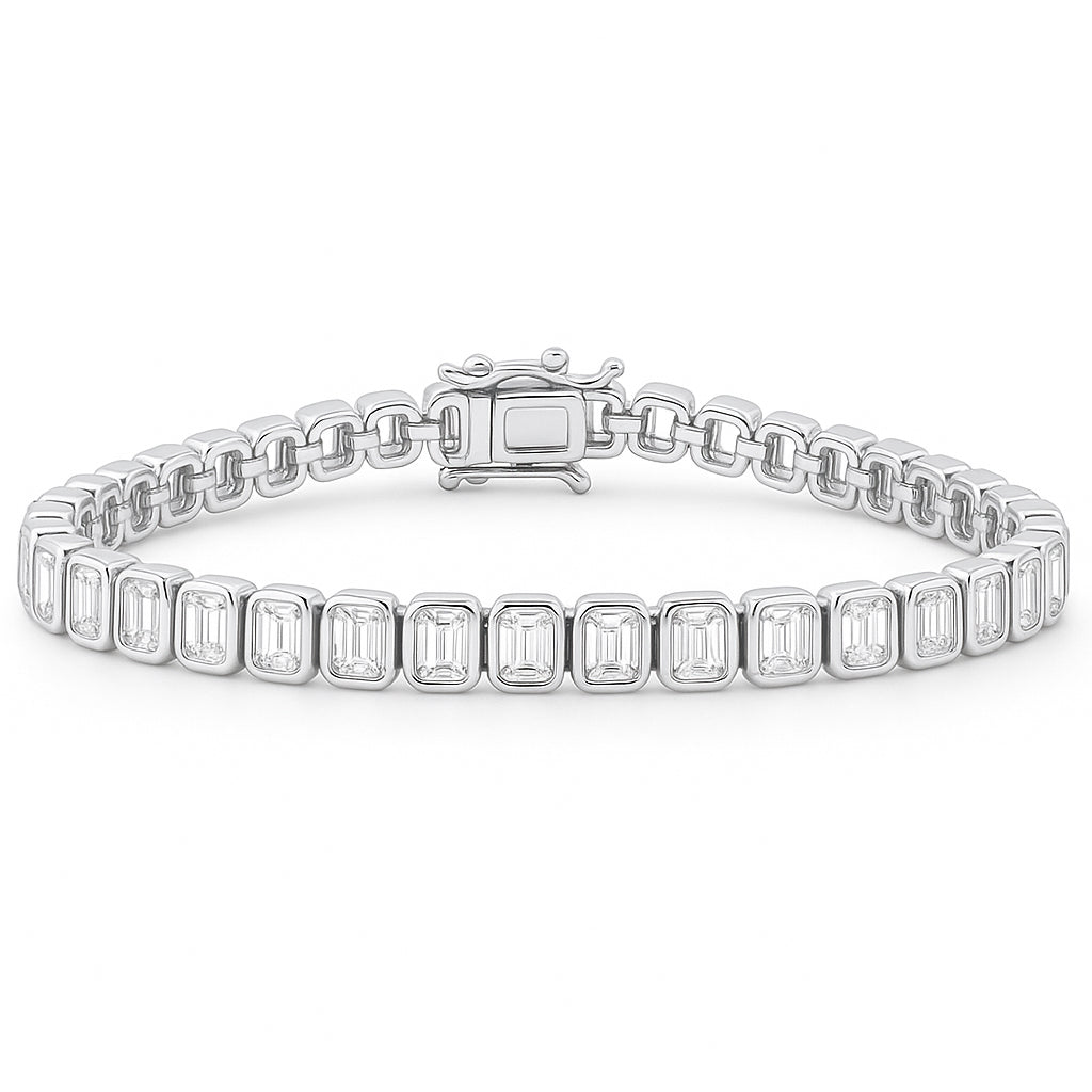 SPECIAL!5.74ct G SI 14K White Gold Bezel Set Emerald Cut Diamond Tennis Bracelet 7" Long