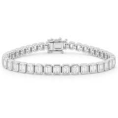 SPECIAL!5.74ct G SI 14K White Gold Bezel Set Emerald Cut Diamond Tennis Bracelet 7" Long