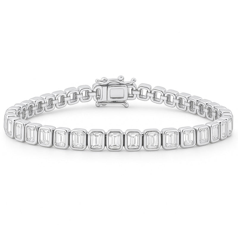 SPECIAL!5.74ct G SI 14K White Gold Bezel Set Emerald Cut Diamond Tennis Bracelet 7" Long