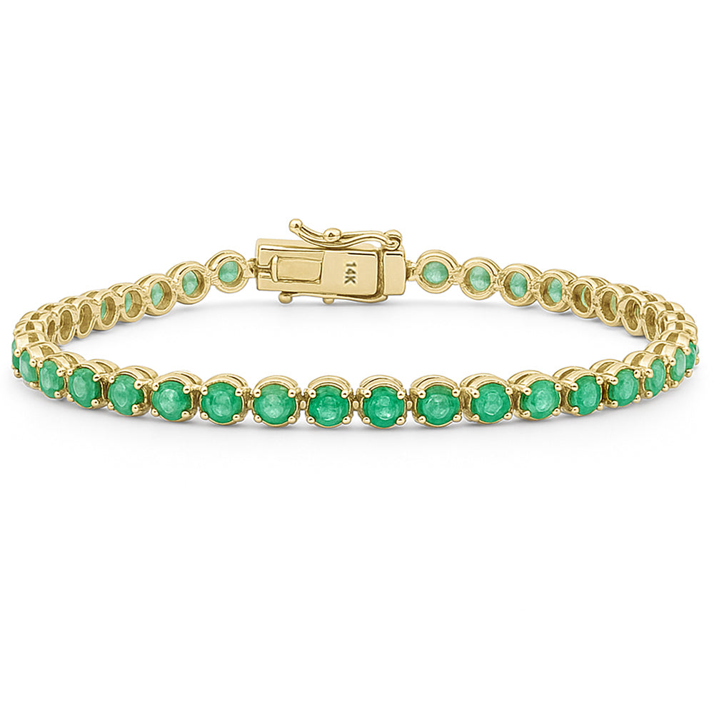 SPECIAL!4.24ct G SI 14K Yellow Gold Round Shape Emerald Gemstone Bracelet 7" Long