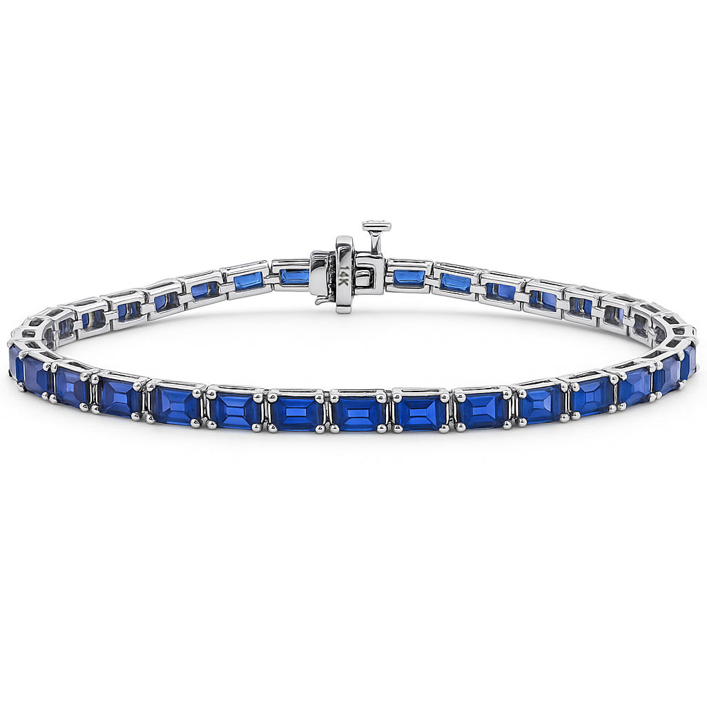 SPECIAL!9.82ct G SI 14K White Gold East West Set Blue Sapphire Gemstone Bracelet 7" Long
